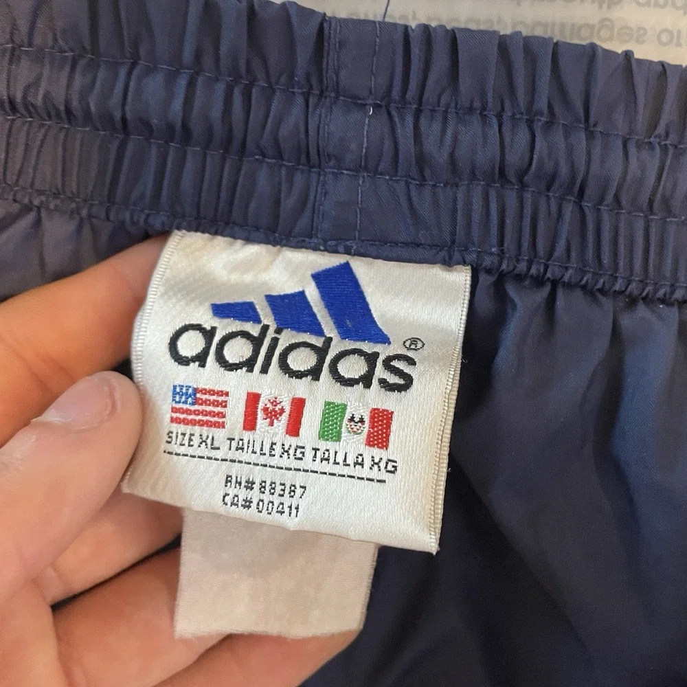 Vtg 90s Adidas Track Pants Men XL 3 Stripe Windbreaker Zip Ankle Logo Drawstring